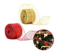 SALADOCY 2 Rollos Cintas de Navidad, Cinta Organza de Navidad, Purpurina Rollo de Tul, Decoración Árbol de Navidad