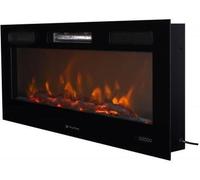 Chimenea eléctrica panorámica con salida de aire frontal. 2 potencias seleccionables. 3 niveles de intensidad de llama. programable semanalmente. simulación de leños incluidos. 116 cm