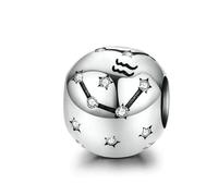 SALAN 12 Constelaciones del Zodiaco Cuentas Redondas De Metal para Mujer Pulsera Brillante Cz Encanto Ajuste Original Plata 925 Brazalete