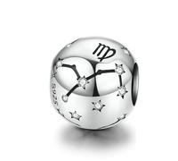 SALAN 12 Constelaciones del Zodiaco Cuentas Redondas De Metal para Mujer Pulsera Brillante Cz Encanto Ajuste Original Plata 925 Brazalete
