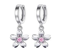 SALAN 925 Pendientes De Botón De Circonita Flor De Cerezo Rosa De Plata Esterlina para Regalo De Mujer Y Niña