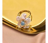 SALAN Anillo De Perla Azul Claro con Forma De Flor Barroca Natural, Regalo para Mujer, Esposa Sorpresa, Joyería De Diseño Elaborado para Personas Mayores