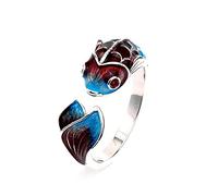 SALAN Anillo De Pez Koi Azul Púrpura, Joyería Vintage para Mujer, Anillos De Abrazo De Plata De Ley 925 para Mujer, Anillo De Hoja Verde De Cristal, Anillos De Boda Femeninos