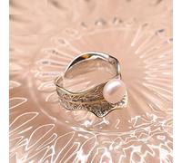 SALAN Anillo De Plata 925 con Forma De Hoja De Perla Blanca De Agua Dulce Natural para Mujer, Chica, Amantes, Compromiso De Boda