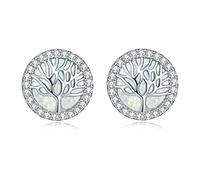 SALAN Árbol De La Vida Azul Blanco Ópalo Ópalo Plateado Joyería De Moda Pendientes De La Joyería para La Niña De Primavera Pendiente De La Joyería De La Mujer
