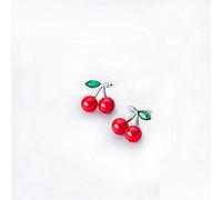 SALAN Bonitos Pendientes De Botón De Cristal Verde Cereza Roja De Plata De Ley 925 para Mujer Joyería De Moda De Aniversario