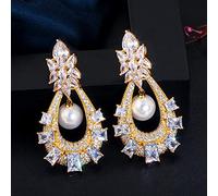 SALAN Circones De Lujo Cuadrado Verde Esmeralda Circonita Cúbica Cristal Gota Larga Plata Nupcial Boda Pendientes De Graduación con Perla Gris