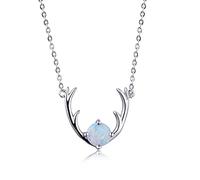 SALAN Collar con Forma De Astas De Ciervo De Alce De Joyería Fina De Plata De Ley 925 con Collares Y Colgantes De Ópalo Azul para Mujer