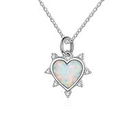 SALAN Collares De Ópalo De Plata De Ley 925 para Mujer, Collar con Colgante De Plata con Corazón De Amor con Joyería De Circón