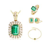 SALAN Conjunto De Joyas De Plata 925 para Mujer con Colgante De Piedras Preciosas Esmeralda, Collar, Pulseras De Anillo para Encanto, Regalo De Boda para Mujer