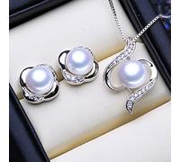 SALAN Conjuntos De Joyas De Plata De Ley 925 Pendientes De Perla Natural Collar De Cadena con Colgante Bohemio Personalizado para Mujeres