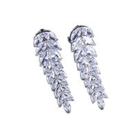 SALAN Elegante Forma De Hoja Colgante, Circonita Cúbica, Largo, Sin Agujero, con Clip, Pendientes, Joyería para Orejas Sin Perforaciones