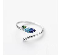 SALAN Encanto Vintage 925 Plata De Ley Color Degradado Esmalte Bud Planta Anillo Ajustable Joyería Fina para Regalo De Mujer