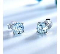 SALAN Joyería De Plata De Ley 925 Auténtica Creada con Aretes De Topacio Azul Cielo Aniversario para Mujeres Regalos De Cumpleaños