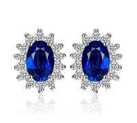 SALAN Kate Middleton Creó Royal Blue Sapphire 925 Pendientes De Botón De Plata Esterlina Princesa Diana Pendiente De Corona De Piedras Preciosas
