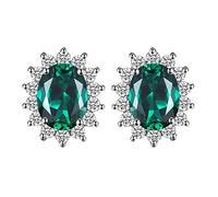 SALAN Kate Middleton Pendientes De Botón De Plata Esterlina 925 con Esmeralda Verde Simulada Princesa Diana Pendiente De Corona De Piedras Preciosas