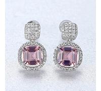 SALAN Nobles Pendientes De Botón De Topacio Púrpura Cuadrado De Plata De Ley 925 para Mujeres Elegantes con Pequeñas Joyas De Circonitas Cúbicas