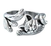 SALAN Nuevos Anillos De Gato Bonitos Vintage, Joyería para Mujer, Regalo De Cumpleaños, Anillo De Plata De Ley 925 De Tamaño Abierto De Moda, Accesorios De Fiesta para Niñas