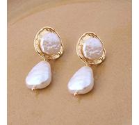 SALAN Nuevos Pendientes Geométricos De Perlas Auténticas para Mujer, Pendientes Hechos A Mano con Perlas De Agua Dulce Huecas, Colgante Colgante, Oreja