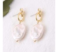 SALAN Nuevos Pendientes Geométricos De Perlas Auténticas para Mujer, Pendientes Hechos A Mano con Perlas De Agua Dulce Huecas, Colgante Colgante, Oreja