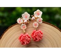 SALAN Pendiente Colgante De Coral Rosa De Plata Esterlina 925 Pendientes Colgantes De Flor De Concha De Piedra Natural Rosa Perla Blanca