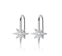 SALAN Pendiente De Circonita Brillante con Hexagrama para Mujer Pendiente De Gancho De Plata De Ley 925 Joyería Fina Original De Boda De Lujo