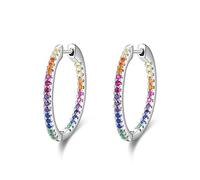 SALAN Pendientes Brillantes De Color Arcoíris, Pendientes De Aro De Circonita Circular De Plata De Ley 925 Auténtica para Mujer, Joyería De Boda De Lujo