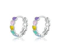 SALAN Pendientes De Aro De Corazón De Esmalte De Color Arcoíris De Plata De Ley 925 para Mujer, Nuevos Aros De Oreja, Joyería Femenina