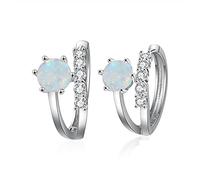 SALAN Pendientes De Aro De Plata De Ley 925 para Mujer Pendientes De Piedra De Ópalo De Fuego Blanco Pendientes De Círculo Cz Transparente Joyería Fina