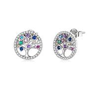 SALAN Pendientes De Botón De Árbol De La Vida Coloridos De Plata De Ley 925, Pendientes De Arcoíris para Mujer, Joyería De Plata De Moda
