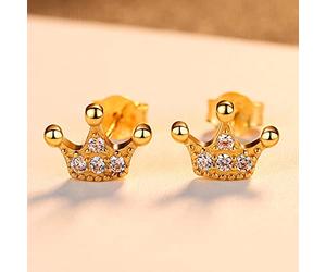 SALAN Pendientes De Botón De Corona De Princesa Bonitos De Plata De Ley 925 para Mujer, Pendientes Brillantes, Joyería, Accesorios para Fiestas, Regalos