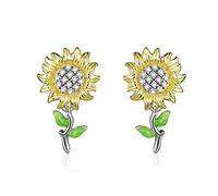 SALAN Pendientes De Botón De Flor De Girasol De Plata Esterlina 925 Genuinos para Joyería De Mujer