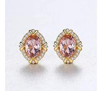 SALAN Pendientes De Botón De Piedras Preciosas De Lujo De Plata De Ley 925 para Mujer Pendientes De Compromiso De Morganita Ovalados Grandes Joyería