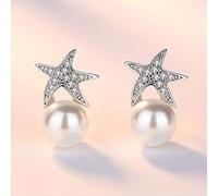 SALAN Pendientes De Botón De Plata De Ley 925, Joyería De Moda De Mujer, Pendientes De Circonita De Cristal De Perlas De Estrella De Mar Simples Retro