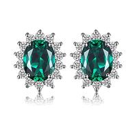 SALAN Pendientes De Botón De Plata Esterlina 925 con Esmeralda Verde Simulada Pendiente De Corona De Piedras Preciosas De Princesa Diana