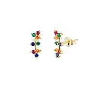 SALAN Pendientes De Botón De Ratán De Flor De Oro De Plata De Ley 925 para Mujer, Pendiente De Escalador De Oreja De Circonita Arcoíris Colorida, Joyería Fina