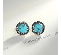 SALAN Pendientes De Botón De Turquesa Redondos De Plata De Ley 925 para Mujer Pendientes Originales Vintage Joyería De Plata Tailandesa