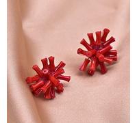 SALAN Pendientes De Botón Hechos A Mano De Plata De Ley 925 De Coral De Bambú del Mar Rojo Natural para Mujer, Joyería De Lujo para Fiesta De Boda