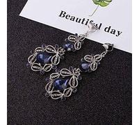 SALAN Pendientes De Clip De Cristal Vintage En El Pendiente De La Oreja, Pendientes De Clip Femeninos Antiguos Azules Blancos para Mujeres Y Niñas, Joyería