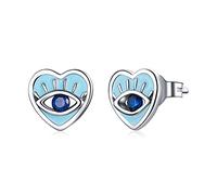 SALAN Pendientes De Ojo De La Suerte De Plata De Ley 925 Auténtica, Pendientes Simples De Circonita Azul En Forma De Corazón para Mujer, Regalo De Joyería Fina