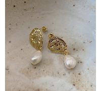 SALAN Pendientes De Perlas Barrocas Naturales Geométricos Rizados Huecos para Mujer Bohemios Martillados De Plata De Ley 925