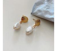 SALAN Pendientes De Perlas De Agua Dulce Naturales De Concha De Oro Pendientes De Plata De Ley 925 Irregulares para Mujer Pendientes De Gota Vintage