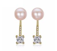 SALAN Pendientes De Perlas Naturales De Circonita Cuadrada Elegantes para Mujer, Pendientes De Perlas Geométricas Desmontables De 2 Colores, Joyería De Plata 925
