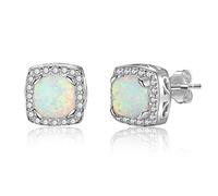 SALAN Pendientes De Perno De Ópalo Blanco Cuadrado De 9 Mm para Las Mujeres 925 Pendientes De Plata Esterlina con La Joyería De La Boda De La Moda De La Zirconia