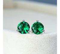 SALAN Pendientes De Piedra Verde Esmeralda Natural De 6/7/8mm, Plata De Ley 925 Auténtica para Mujer con Tachuelas De Tornillo
