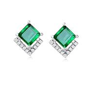 SALAN Pendientes De Plata De Ley 925 para Mujer, Pendientes De Diamantes Esmeralda, Accesorios De Joyería De Piedra Verde Cuadrada para Regalo De Fiesta