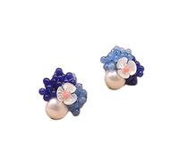 SALAN Pendientes Grandes De Plata De Ley 925 para Mujer, Pendientes De Flor De Concha De Piedra Natural Azul Perla De Agua Dulce Blanca
