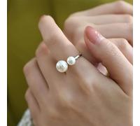 SALAN Perla De Agua Dulce Natural 925 Plata De Ley Doble Perla Apertura Anillo Ajustable Joyería De Moda para Mujer