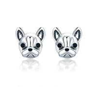 SALAN Plata De Ley 925 Loyal Partners French Bulldog Dog Animal Aretes Pequeños para Joyería De Mujer