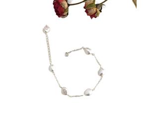 SALAN Pulsera De Perlas De Agua Dulce Barroca Natural 925 Cadena De Plata Esterlina Joyería Hecha a Mano para Mujeres, 18 cm